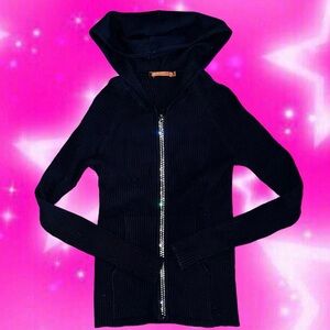 Belldini Ribbed Full Zip Rhinestone Sweater